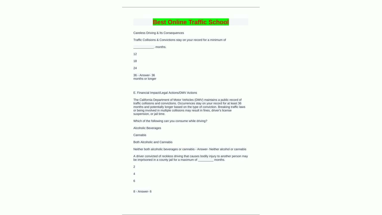 Best Online Traffic School Questions and Answers94