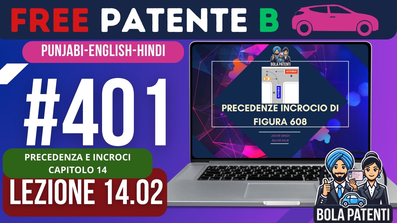 FREE PATENTE B IN PUNJABI | LESSON 14.02 | PRECEDENZE INCROCIO DI FIGURA 608 | BOLA PATENTI