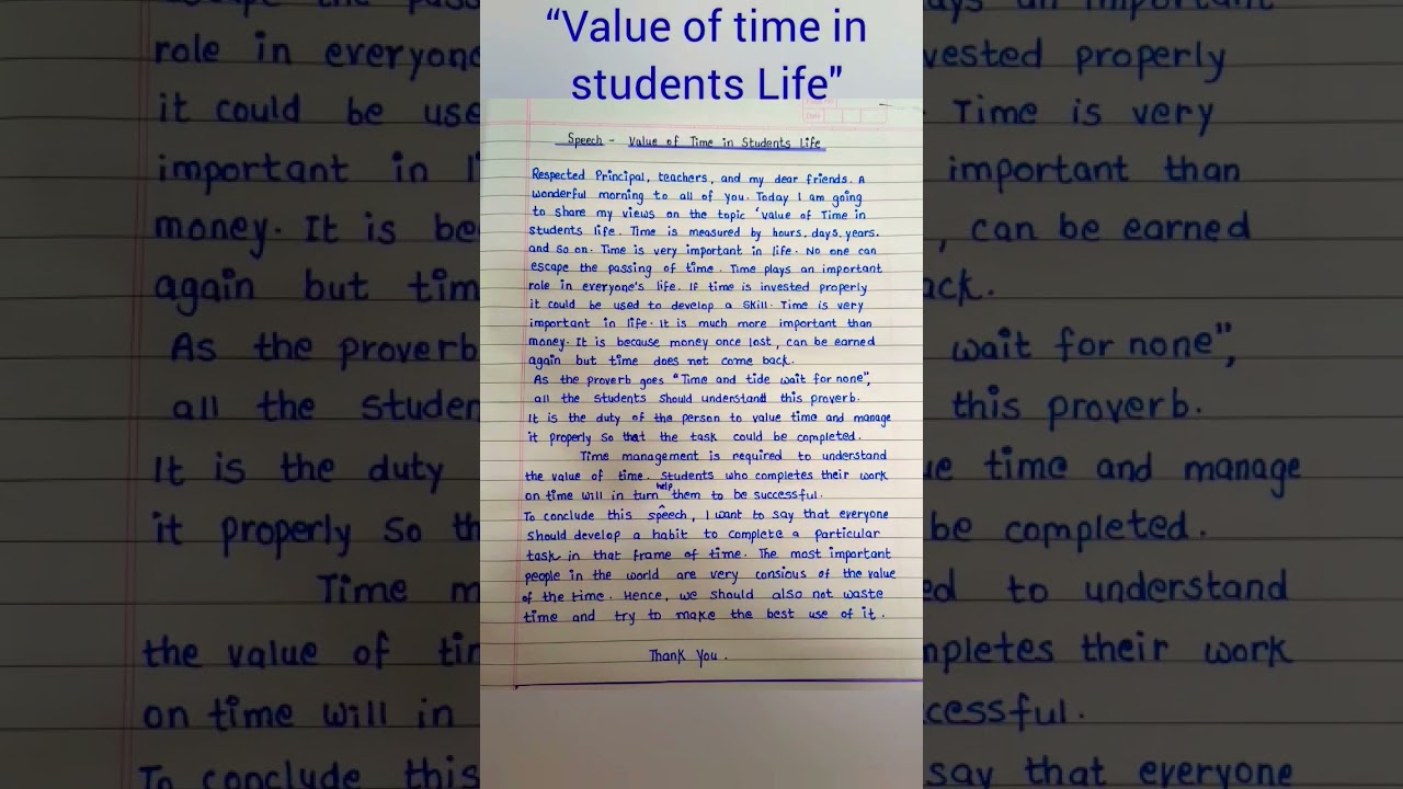 Speech Writing in English|| Value of time in students Life #viral #english #trending