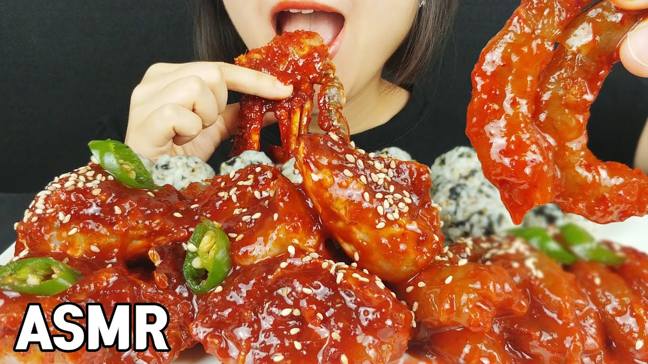 ASMR острые сырые крабы и пряные сырые креветки (MUKBANG) едят звуки морской пищи