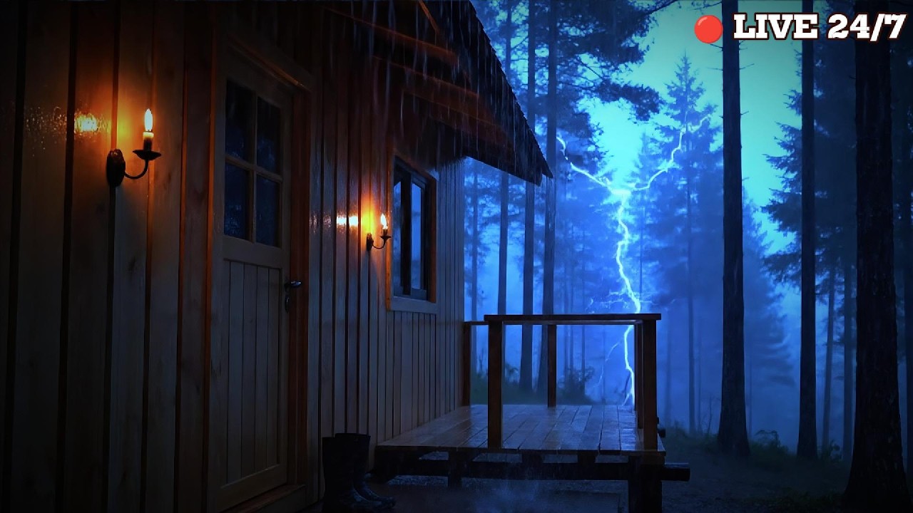 Heavy Rain & Distant Thunder in a Cozy Forest Cabin 🌧️⚡ | Deep Sleep All Night