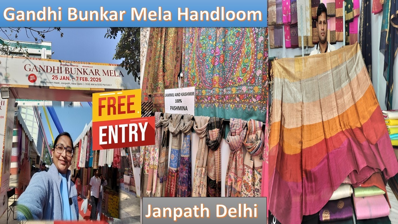 Gandhi Bunkar Mela Handloom Janpath Delhi exhibiting traditional handwoven textiles crafts products.