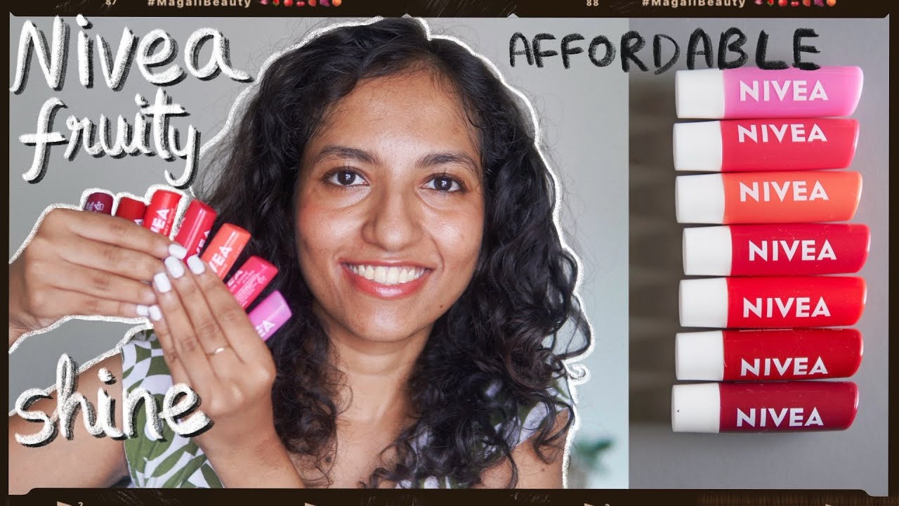 Nivea fruity shine lip balm swatch + review 🍇🍒🍉 [affordable] - Indian / brown skin friendly?