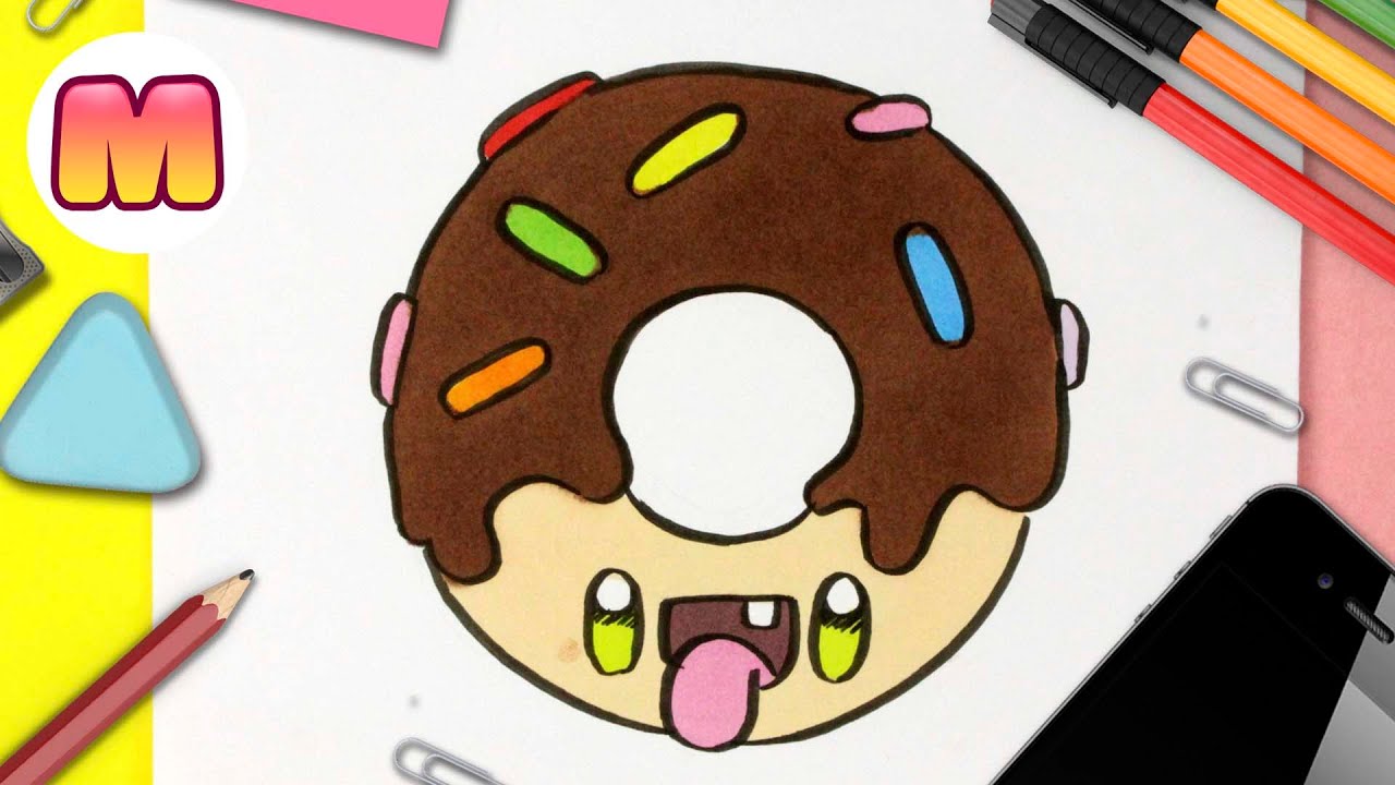COMO DIBUJAR UN DONUT 🍩 DONA KAWAII 🍩 Dibujos kawaii de comida 🍩 como dibujar kawaii faciles