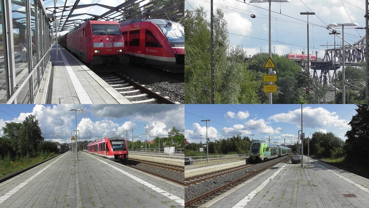 Bahnverkehr in Rendsburg mit Twindexx, Br 648 und Baureihe EG mit Güterzug