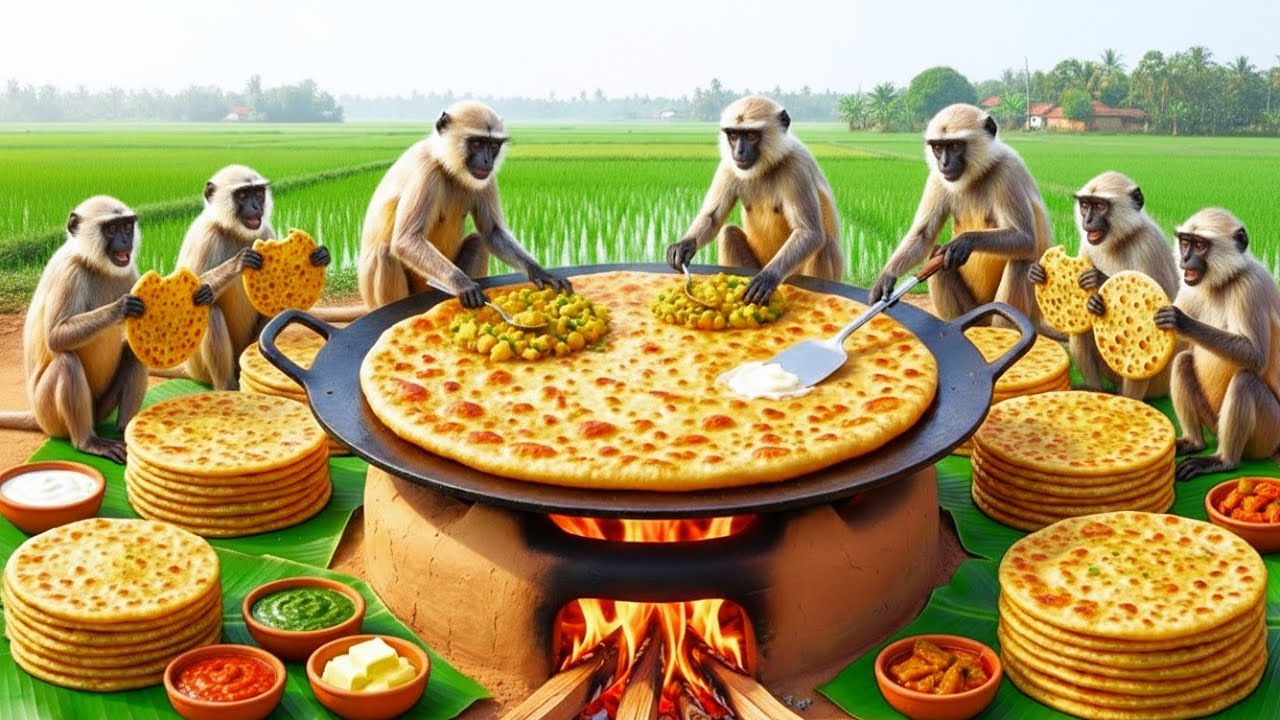 बंदरों ने मिलकर आलू पराठे बनाए 🤤🐒  | Monkeys made potato parathas together