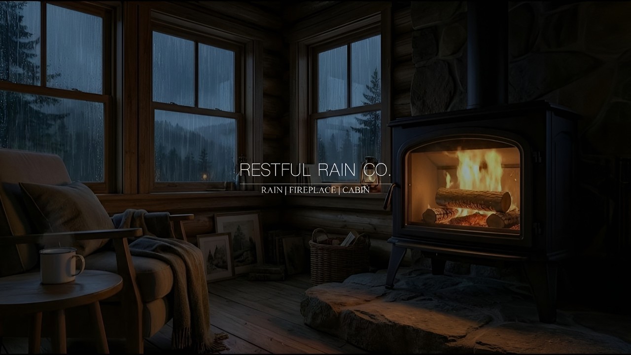 Warm Fireplace & Gentle Rain Sounds 🔥 Cozy Cabin Night Ambience for Deep Sleep