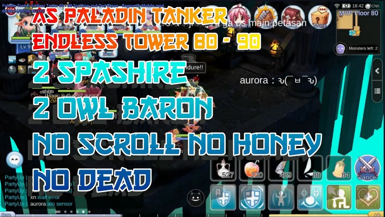Paladin Tank Endless Tower 80 - 90 Spashire and Owl Baron - Ragnarok Mobile