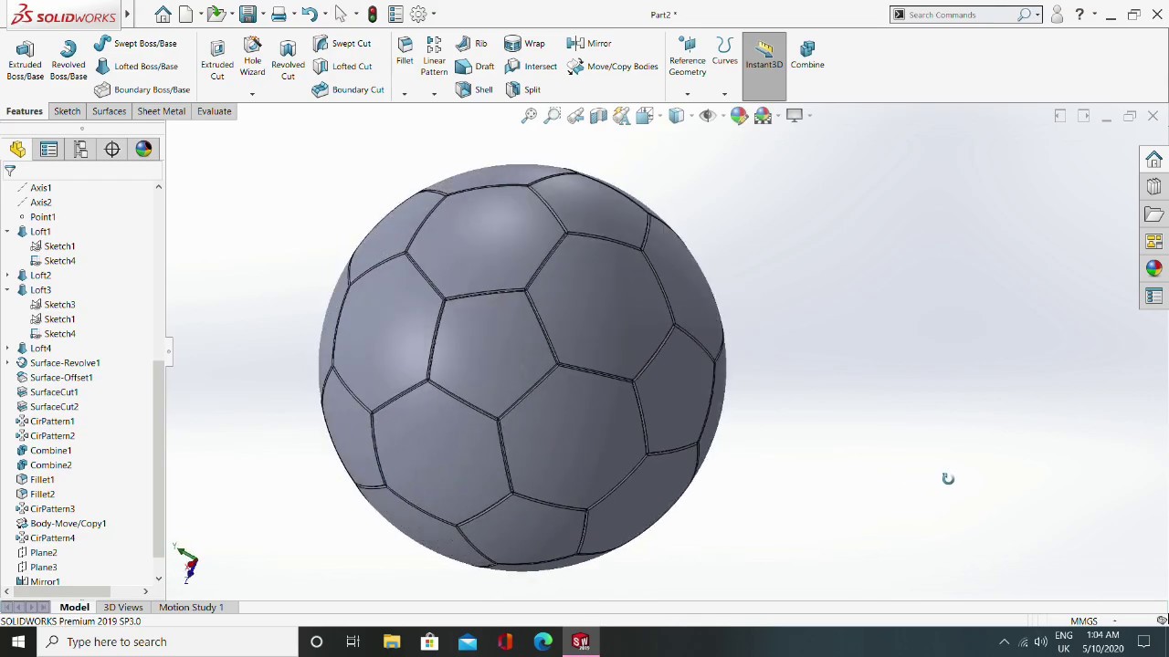How to make/design football in solidworks without giving angle | Soccer Ball | Truncated icosahedron