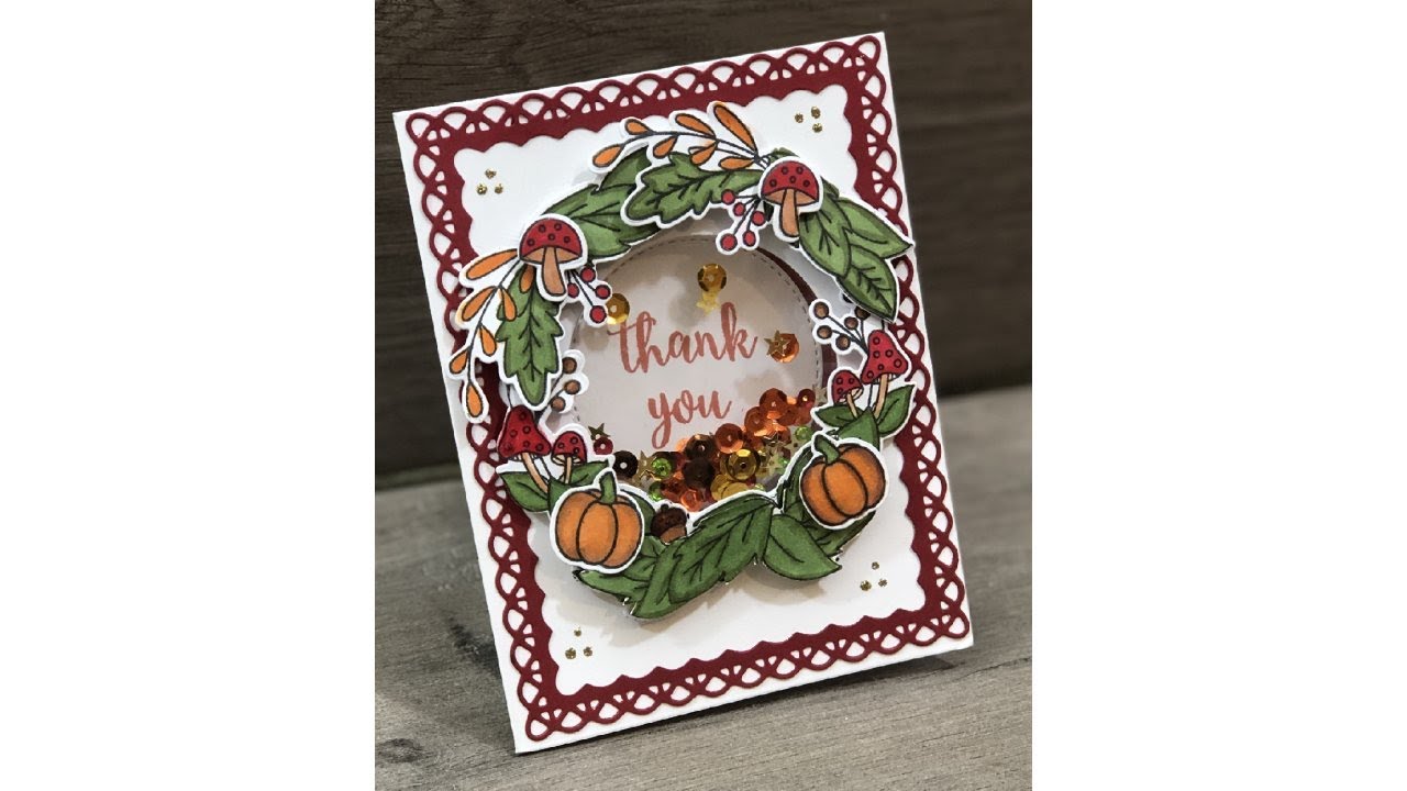 Fall Thank You Shaker Card using Avery Elle Fall Foliage stamps & die and Gina K. Designs Ink Pads