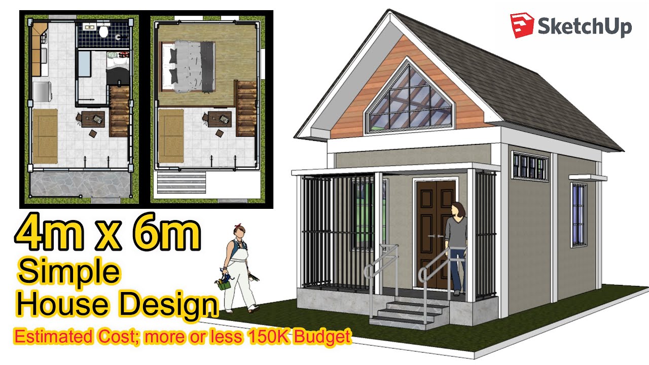 Tiny House | 4m x 6m | Loft Design Idea | SketchUp Animation