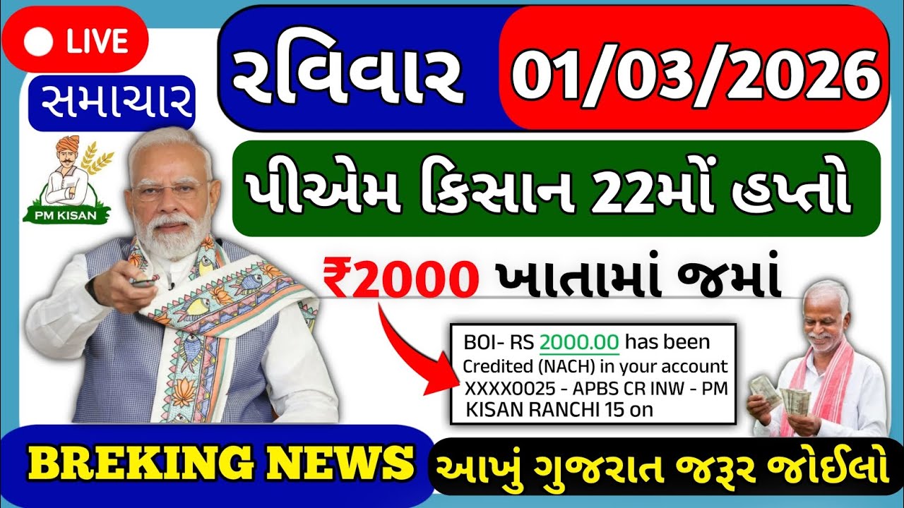 PM Kisan 22 મોં હપ્તો : 2000 ખાતામાં જમા || તારીખ જાહેર || મોટી ખુશખબર || સરકાર નો મોટો નિર્ણય 🔥