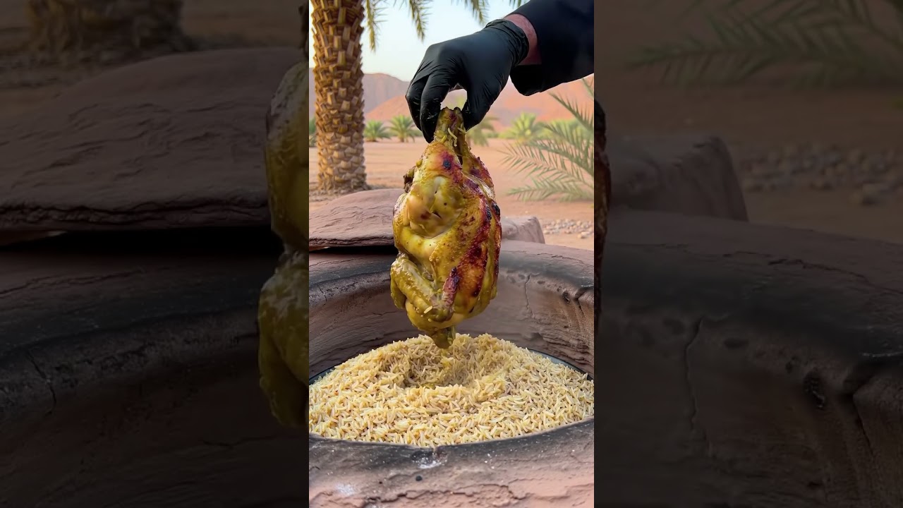 🔥 Arabian Style 🍗 Mandi Chicken Roast in Mountain Oasis | Traditional Pit Oven Cooking ASMR 🌴🏜️