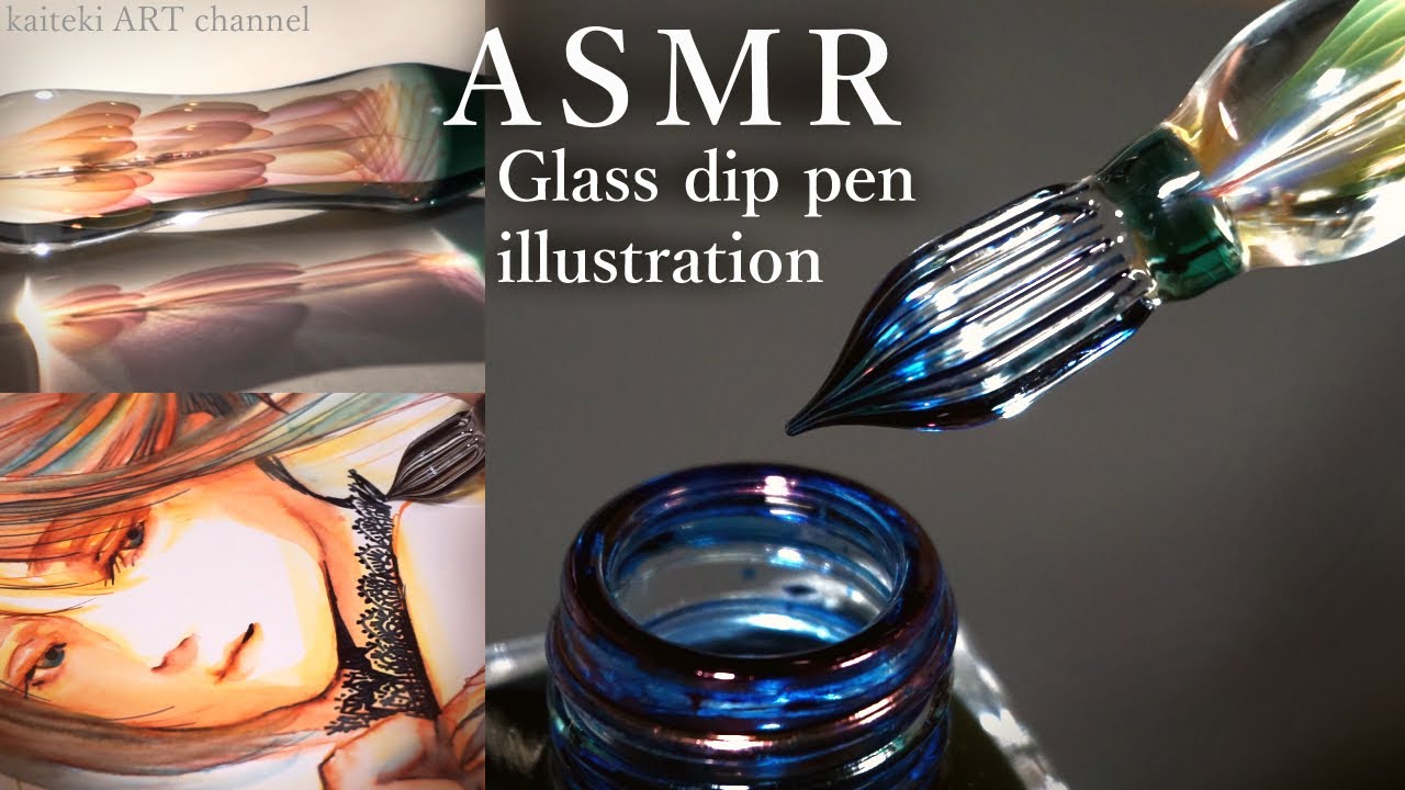 【ASMR】ガラスペンでイラストを描く音🎧女の子/ハナミズキ/紫露草　SOUND and DRAWING by a beautiful glass dip pen✒ a Girl & Flowers
