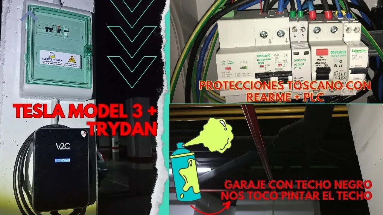 TESLA MODEL 3 + TRYDAN + PLC + PROTECCIONES TOSCANO. EN TECHOS ALTOS PINTADOS DE NERGRO