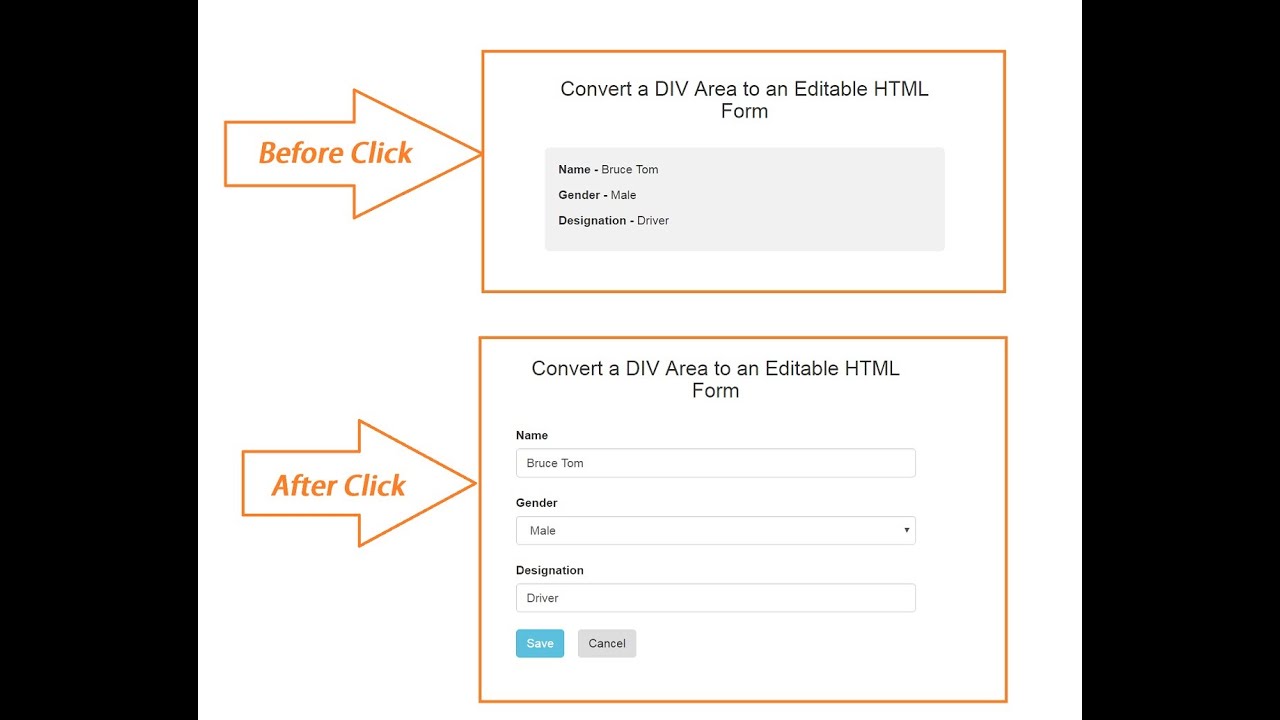 PHP Ajax Jquery - Convert Divison tag to Editable HTML Form