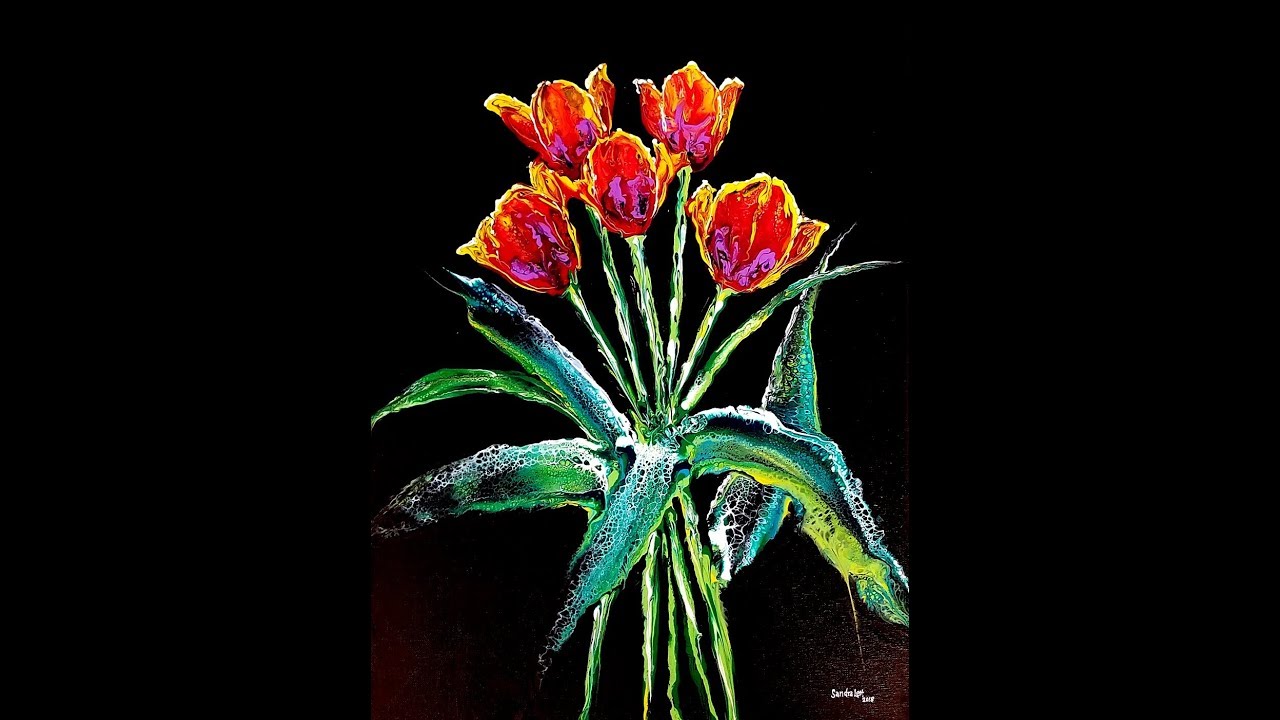 DA79 Acrylic Swipe Black with Abstract Tulips with Sandra Lett 070418