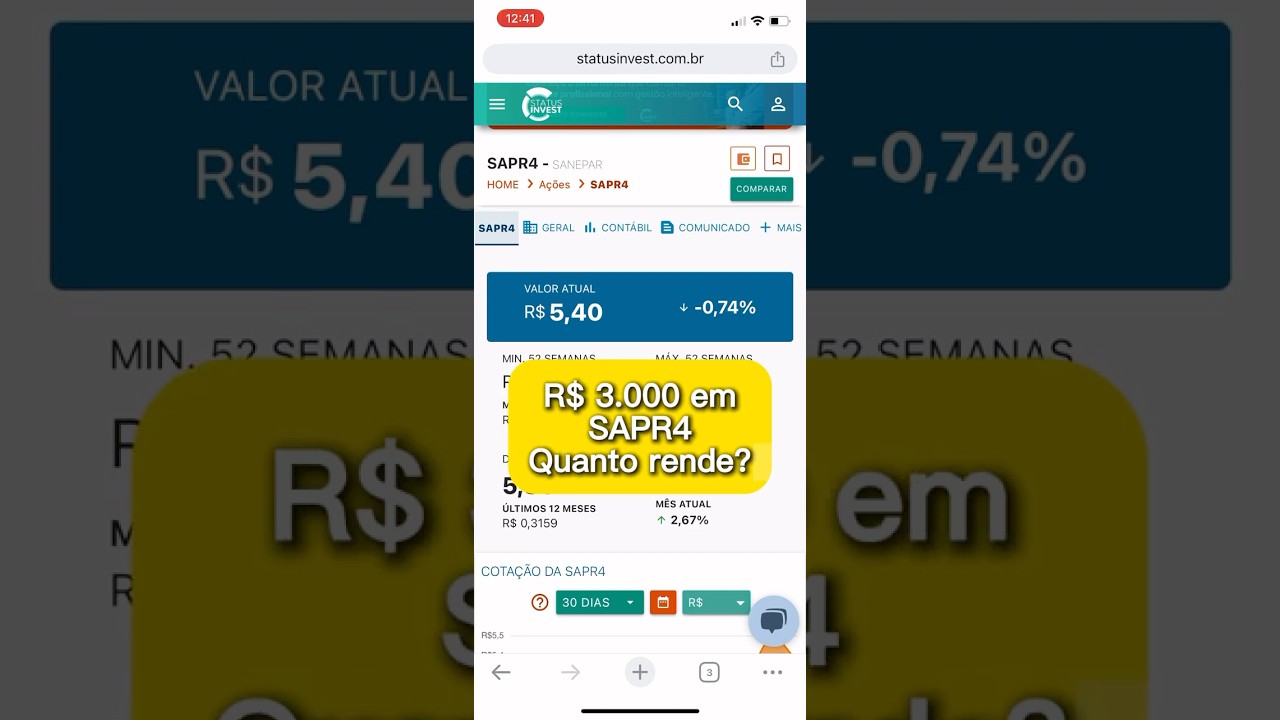 Quanto rende R$ 3.000 em dividendos nas a&ccedil;&otilde;es da SANEPAR (SAPR4) #a&ccedil;&otilde;es