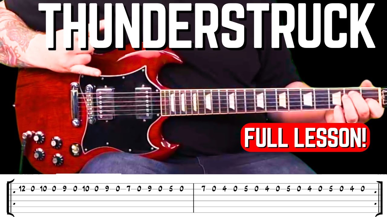 Thunderstruck Guitar Lesson | AD/DC Guitar Tutorial | Chords & Solo | FREE DOWNLOADABLE TABS