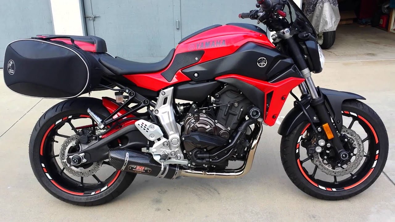 2015 Yamaha Red FZ-07 MT-07 walk through. Customized for Sport and Touring. Aftermarket parts