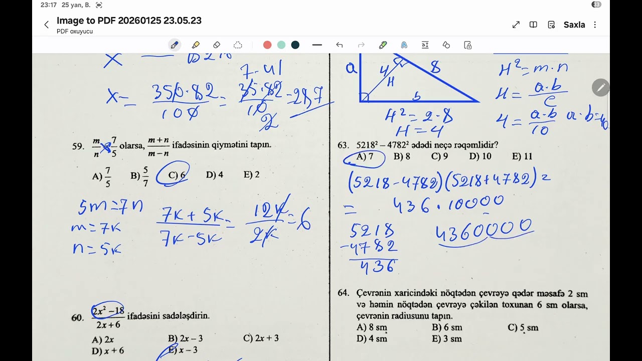 Dəyər sınaq 4 / Riyaziyyat 9-cu sinif / 25 yanvar 2026