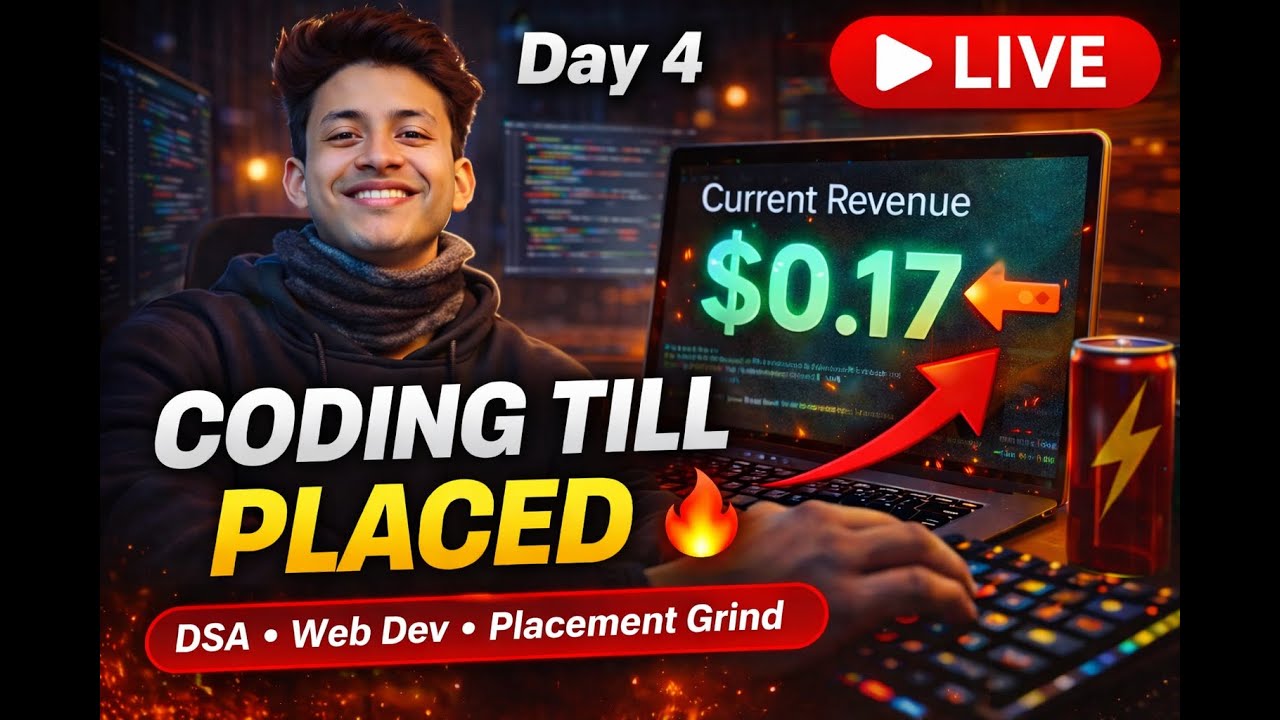 Coding Till Placed | Daily Live DSA & Web Development | $0.17 Revenue Update | Day 4 🔥