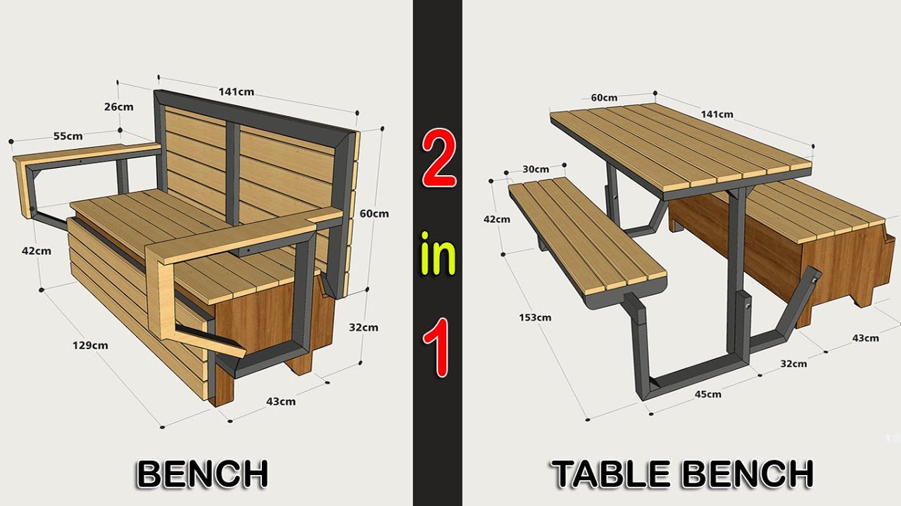 HOW TO MAKE A FOLDING TABLE BENCH WITH VERSATILE STORAGE BOXES (STEEL AND WOOD), STEP BY STEP