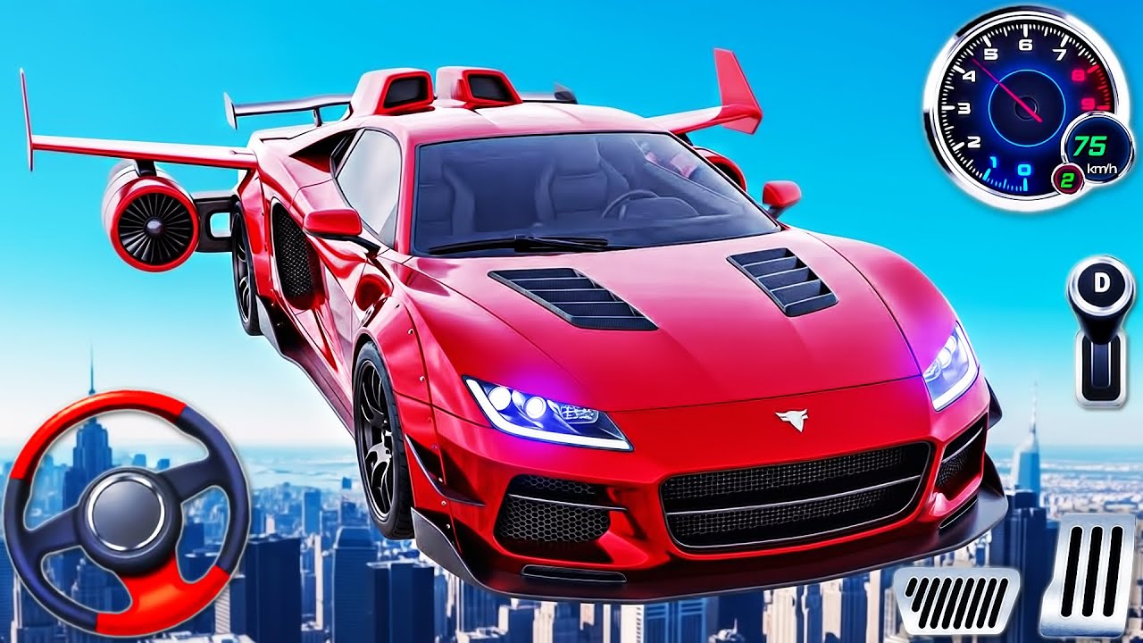 Flight Car Adventure Simulator - Car Stunts Tracks Racing 3D - Android GamePlay
