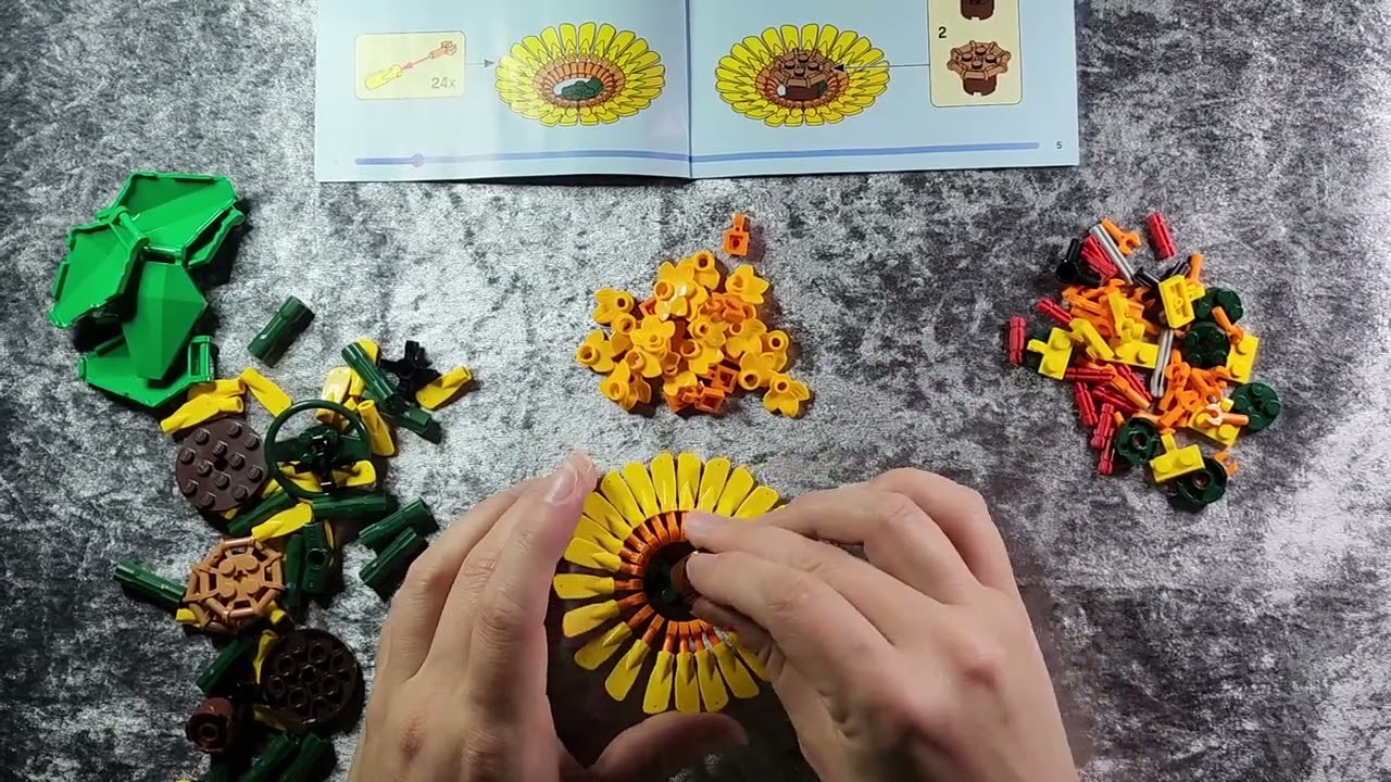 Lego Sunflowers Building ASMR - clicky bricks, scissors, crinkly plastic, no talking