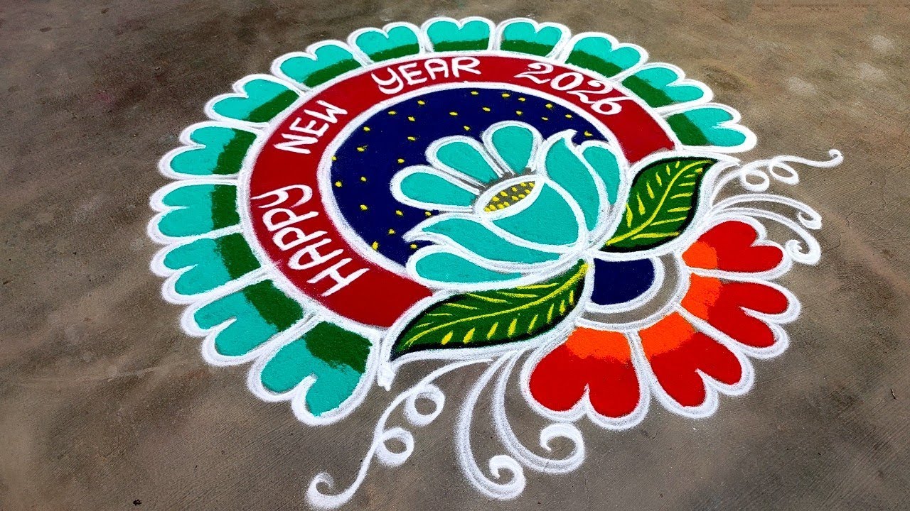 Newyear 2026 special designs|Newyear beautiful rangoli|Newyear big rangoli designs|Amazing rangoli