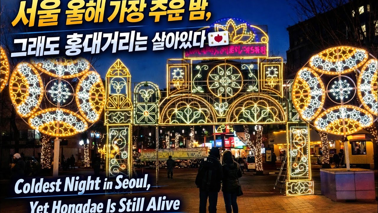 (4K)서울 올해 최고 강추위, 홍대 밤거리는 젊음의 뜨거운 열기(Seoul's Extreme Cold of the Year)