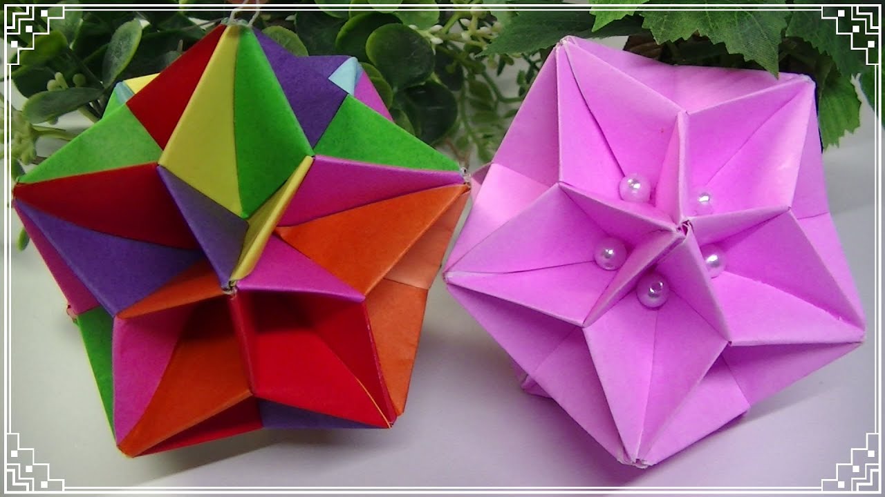折り紙でくす玉・３と５の星をみつけて３０ピースのくす玉・７枚と半分と糊を使います・Origami  ・Mr coin origami channel１５