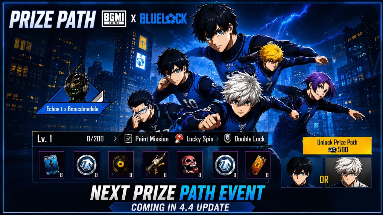 Blue Lock Prize Path in BGMI 4.4 update | New Prize Path Event BGMI 4.4 Update