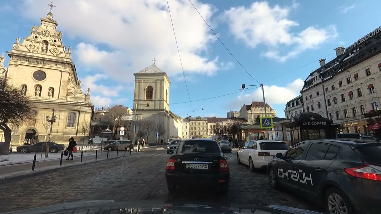 По Львову через центр (v1). Lviv driving downtown.