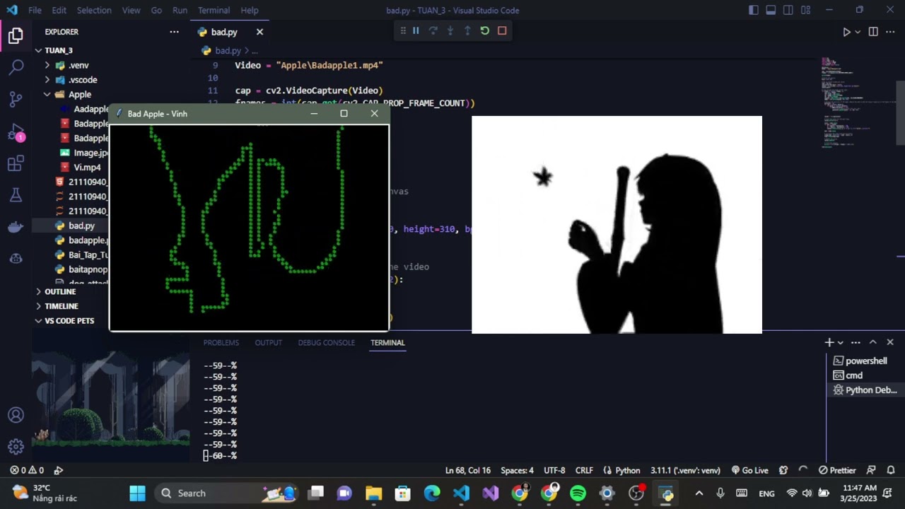 Bad Apple but in Tkinter GUI (Python) and Computer Vision (cv2)