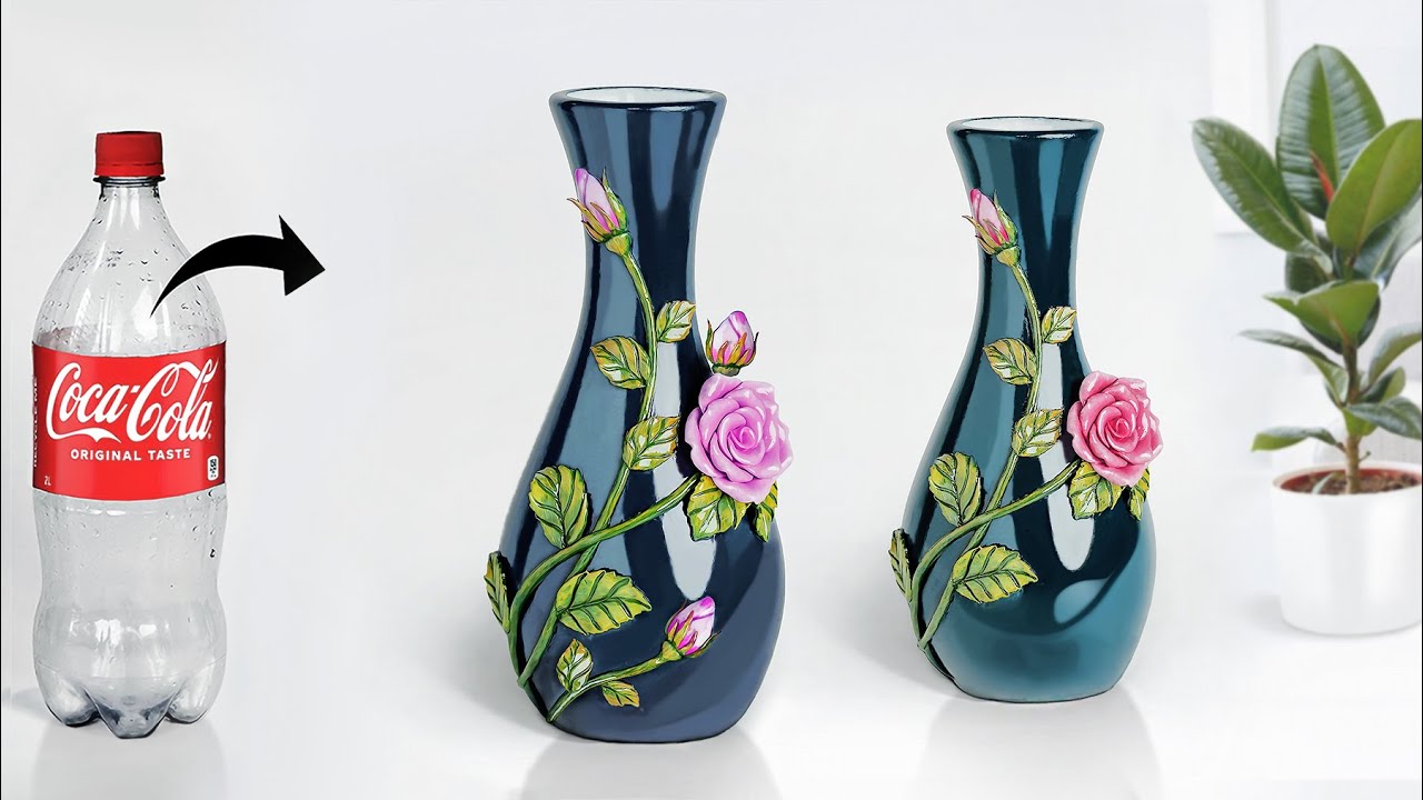 Plastic bottle flower vase making - Look like ceramic vase | प्लास्टिक की बोतल फूल फूलदान बना रही है