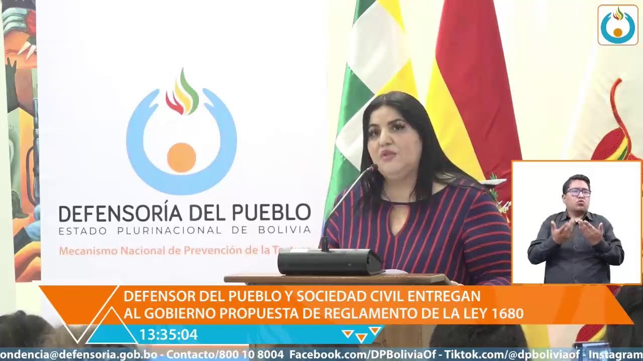 DEFENSOR DEL PUEBLO Y SOCIEDAD CIVIL ENTREGAN AL GOBIERNO PROPUESTA DE REGLAMENTO DE LA LEY 1680