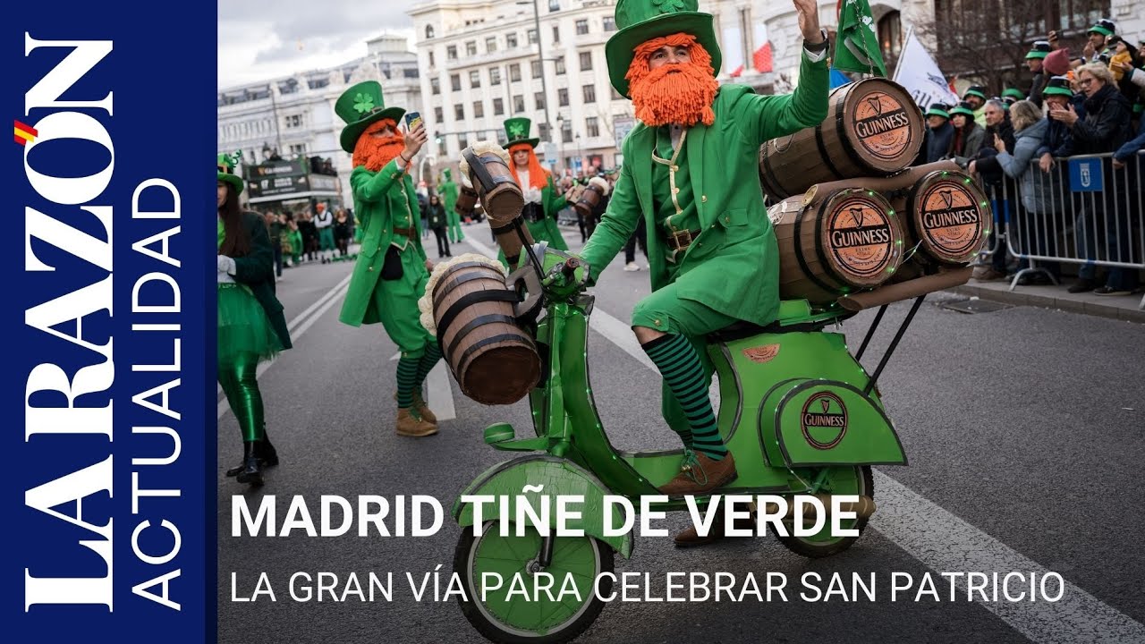 Madrid tiñe de verde la Gran Vía para celebrar San Patricio