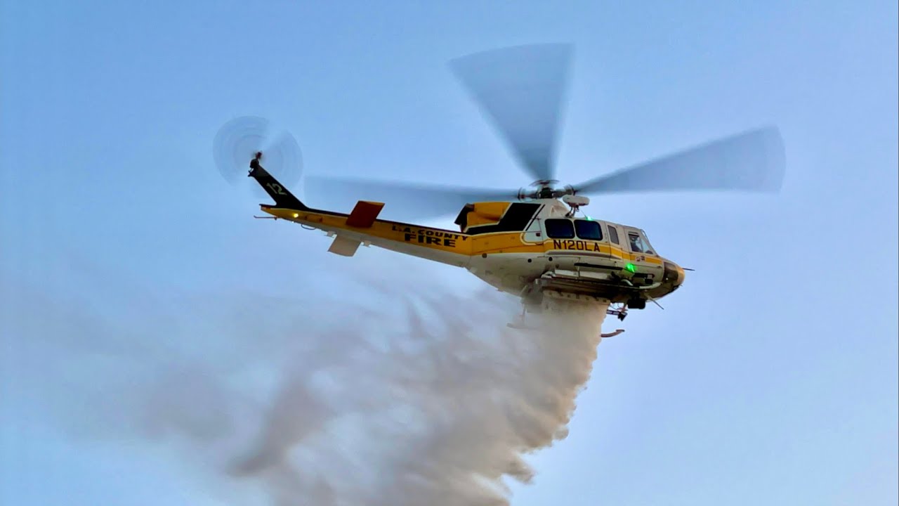 Helicopters & Ground Crew Fight Brush Fire, Valencia, CA, May 2021 #losangelescountyfiredepartment