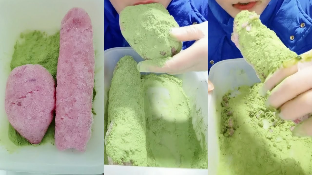 얼음먹방 GREEN MATCHA BLOCK ICE CHUNK ICE EATING ASMR 💚🍵 COATED CRUNCH ICE 녹차 | Матча | 抹茶