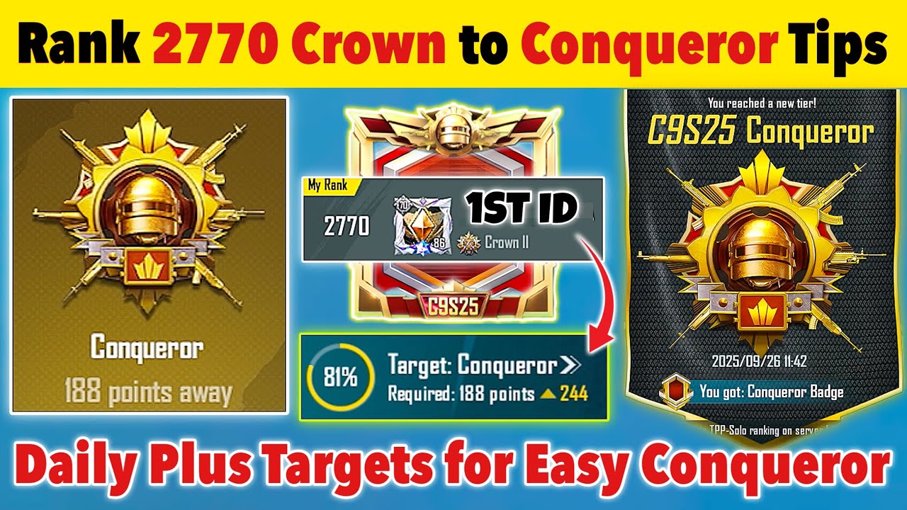 🇮🇳Day 07 - Daily Plus Target for Easy Conqueror Solo, Duo, Squad❓| Crown to Conqueror Tips & Tricks✅