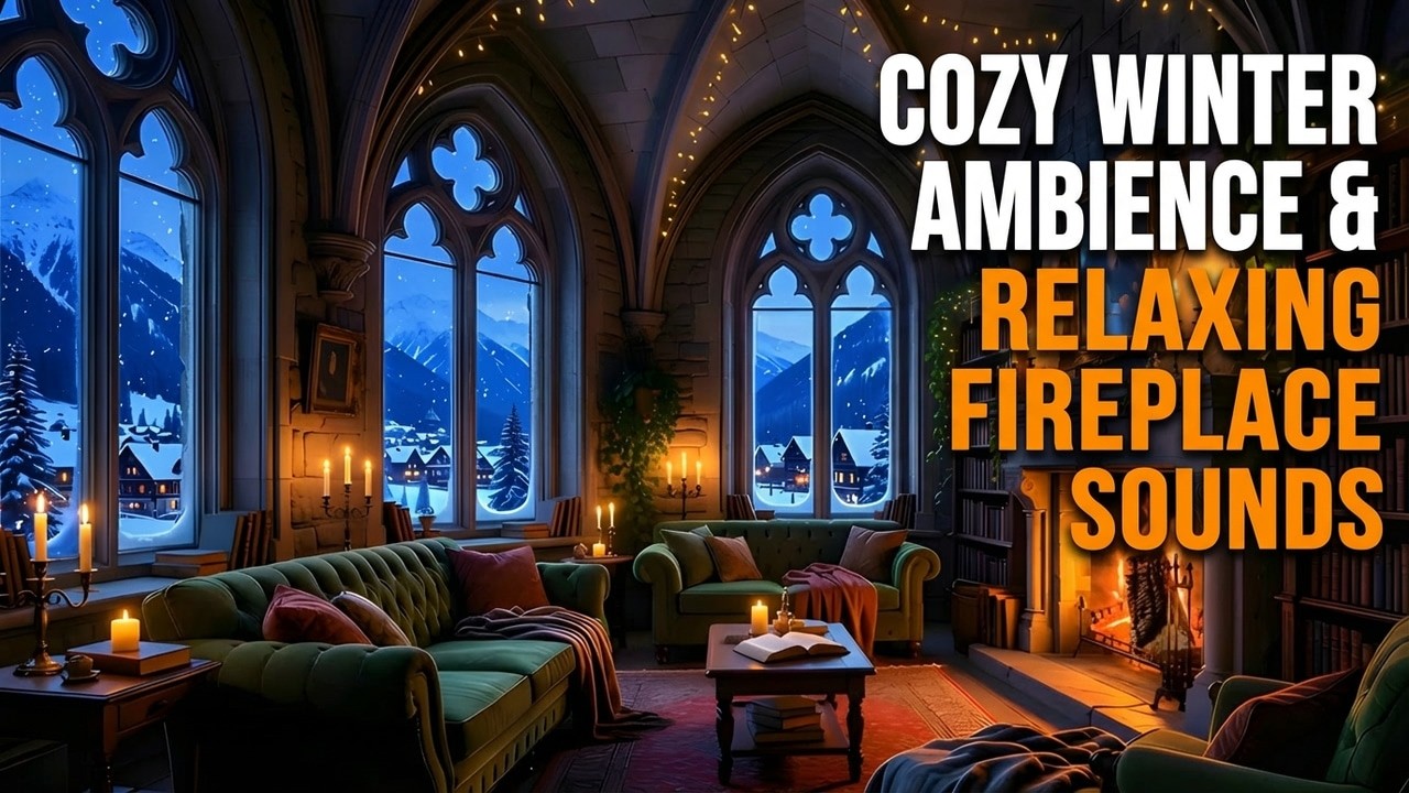 Relaxing Fireplace Sounds with Cozy Winter Ambience 🔥 | Snowy Night Cabin
