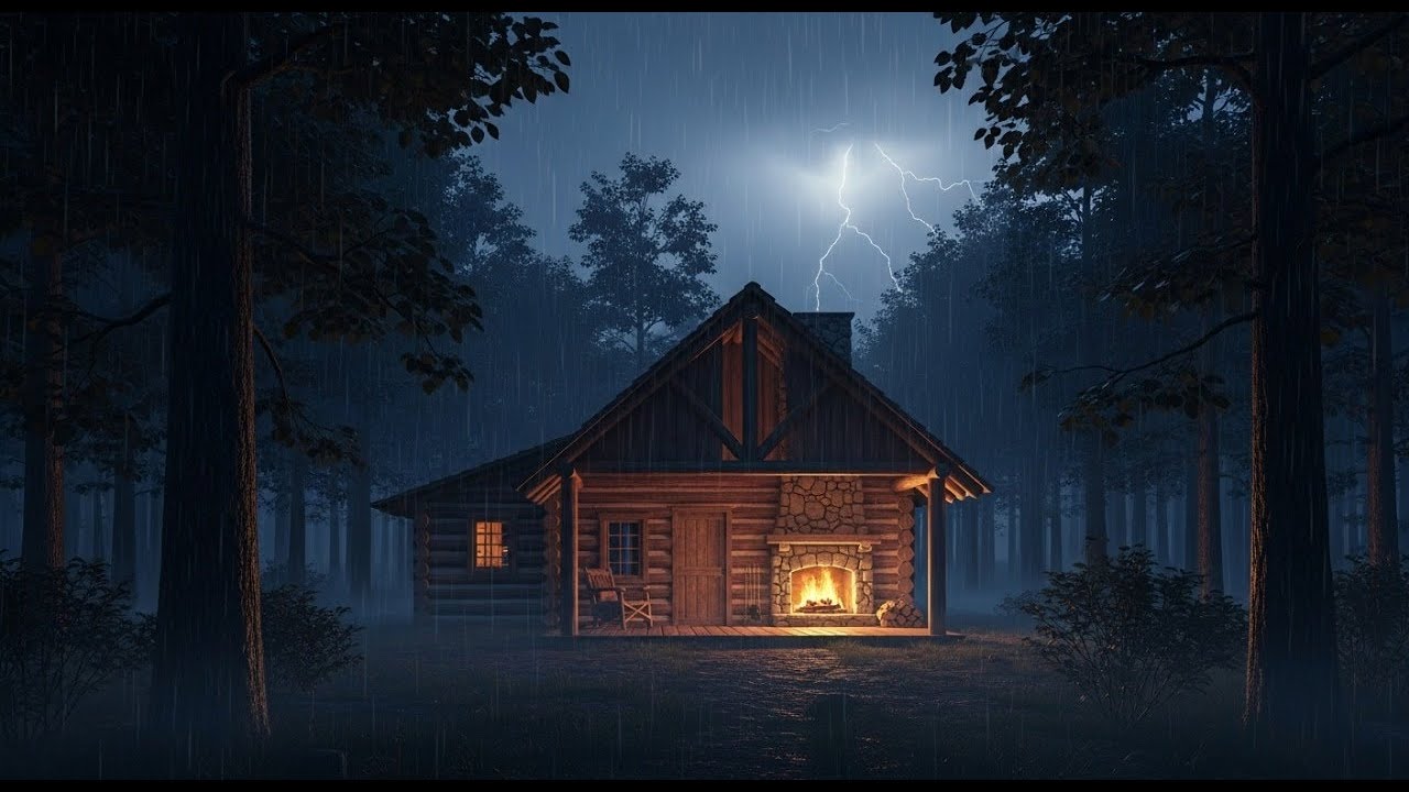 Relaxing Rainstorm Ambience with Thunder & Crackling Fire Sounds
