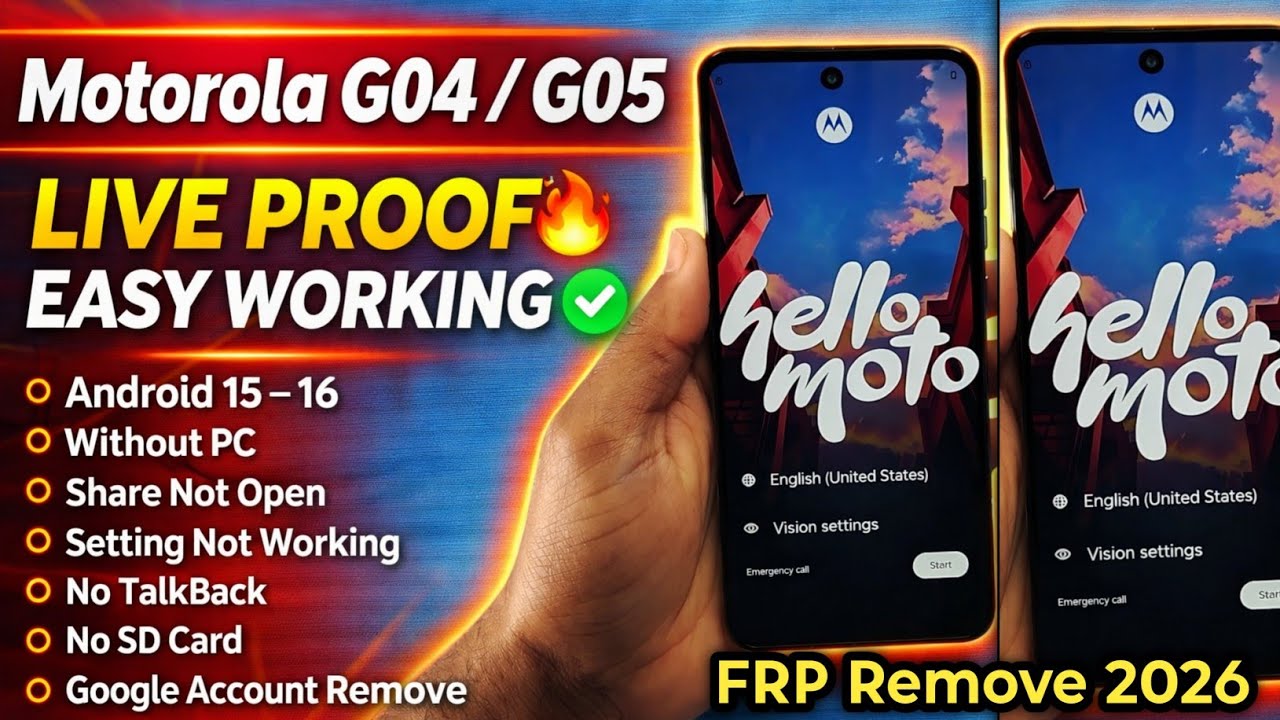Motorola G04/G05 FRP bypass Android 15 | moto Frp unlock Android 16 without PC | working Method 2026