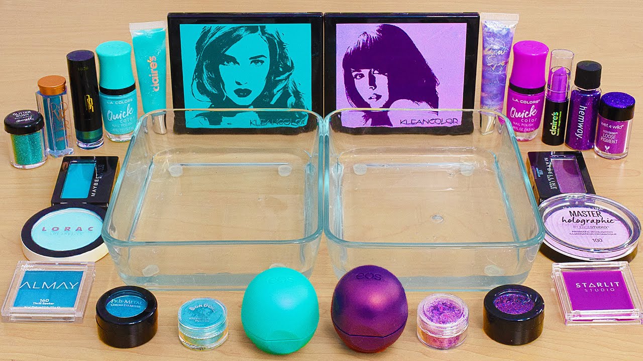 Purple vs Teal  - Mixing Makeup Eyeshadow Into Slime ASMR - Satisfying Slime Video