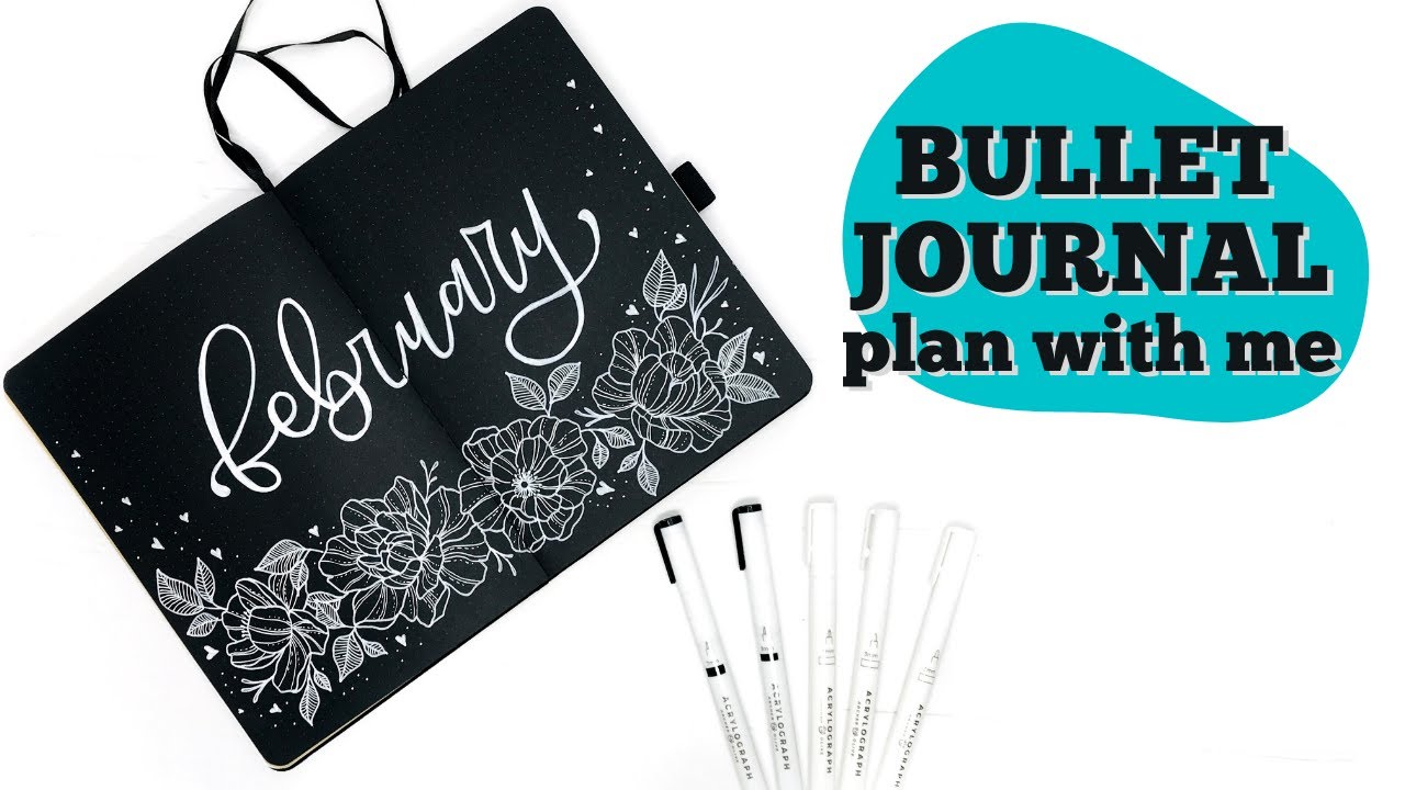 FEBRUARY 2021 BULLET JOURNAL SET UP | minimalist black and white floral theme in my Neapolitan book