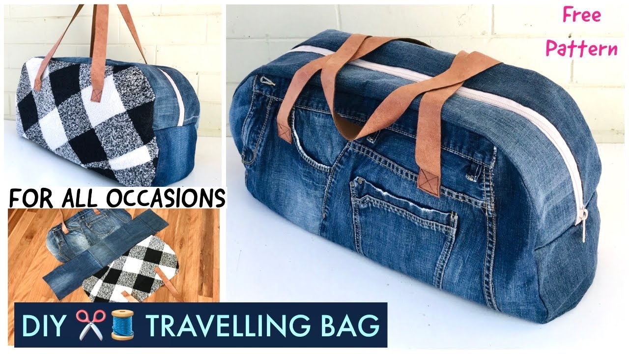 DIY BIG TRAVEL BAG/JEANS BAG/CARRY/WEEKEND BAG/RECYCLE/REUSE OLD CLOTHES/SEWING TUTORIAL/เย็บกระเป๋า