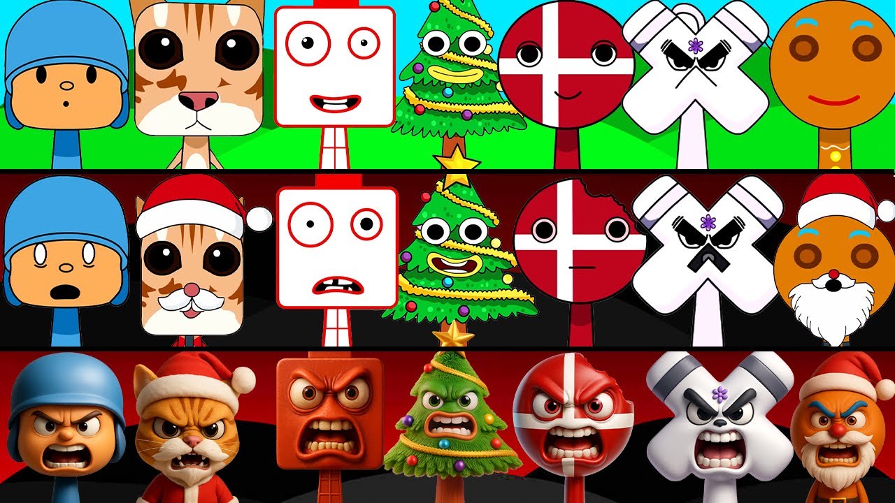 Incredibox Sprunki OC Phase 1 to Phase 3 Pocoyo, X Alphabet, Danmark, Chrismast Tree, 67, Eleven