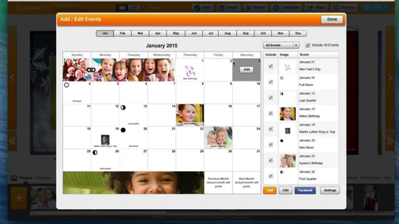 Adding Events to your Photo Calendar