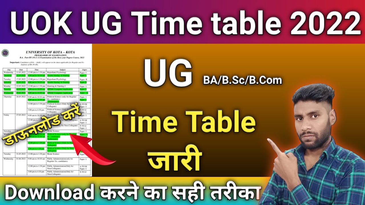 Kota University UG Exam Time Table | Kota University Time Table Download kaise kare | Uok Time Table
